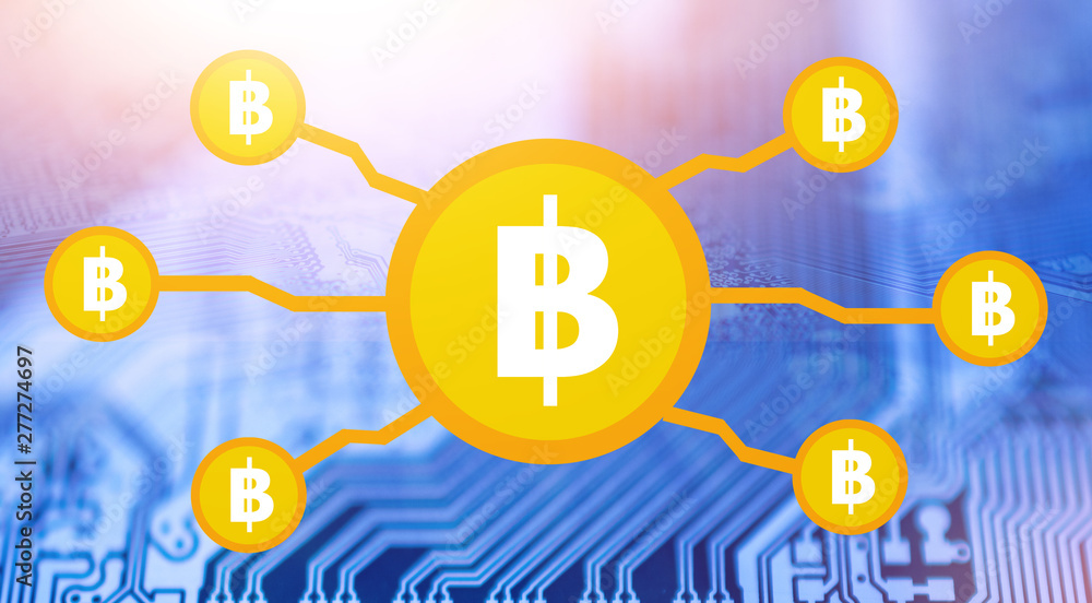 Fototapeta premium Business Bitcoins AI Technology Investment Money in the future and PCB design background