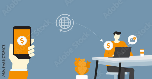flat business online payment and money transfer concept