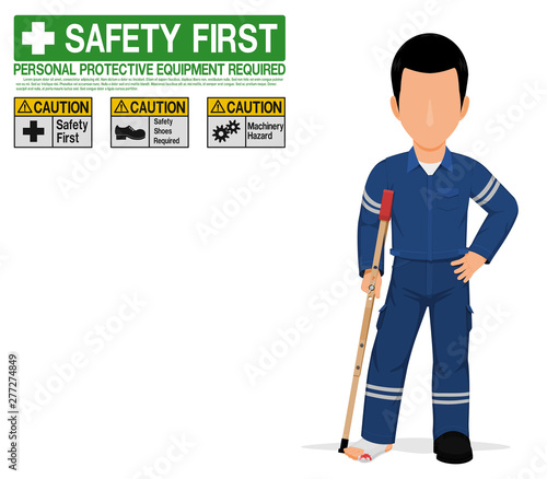 An industrial worker with injured foot on transparent background