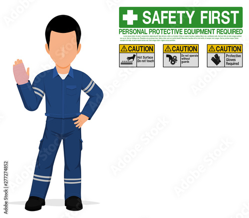An industrial worker with injured hand on transparent background