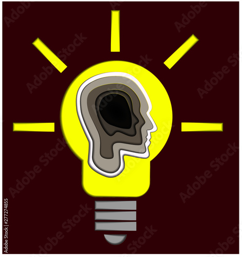 Paper carve to human head and bulb shape on red background, paper art concept and business idea, vector art and illustration photo