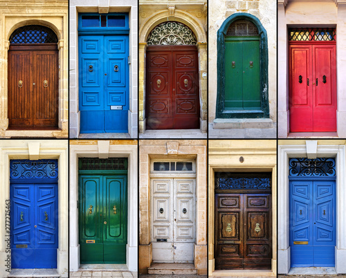 variety of close up retro style old colorful house doors of Mediterranean architectural culture in Malta