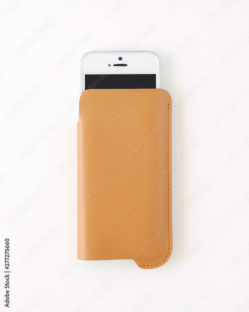 a leather case containing a smartphone a leather case containing a smartphone