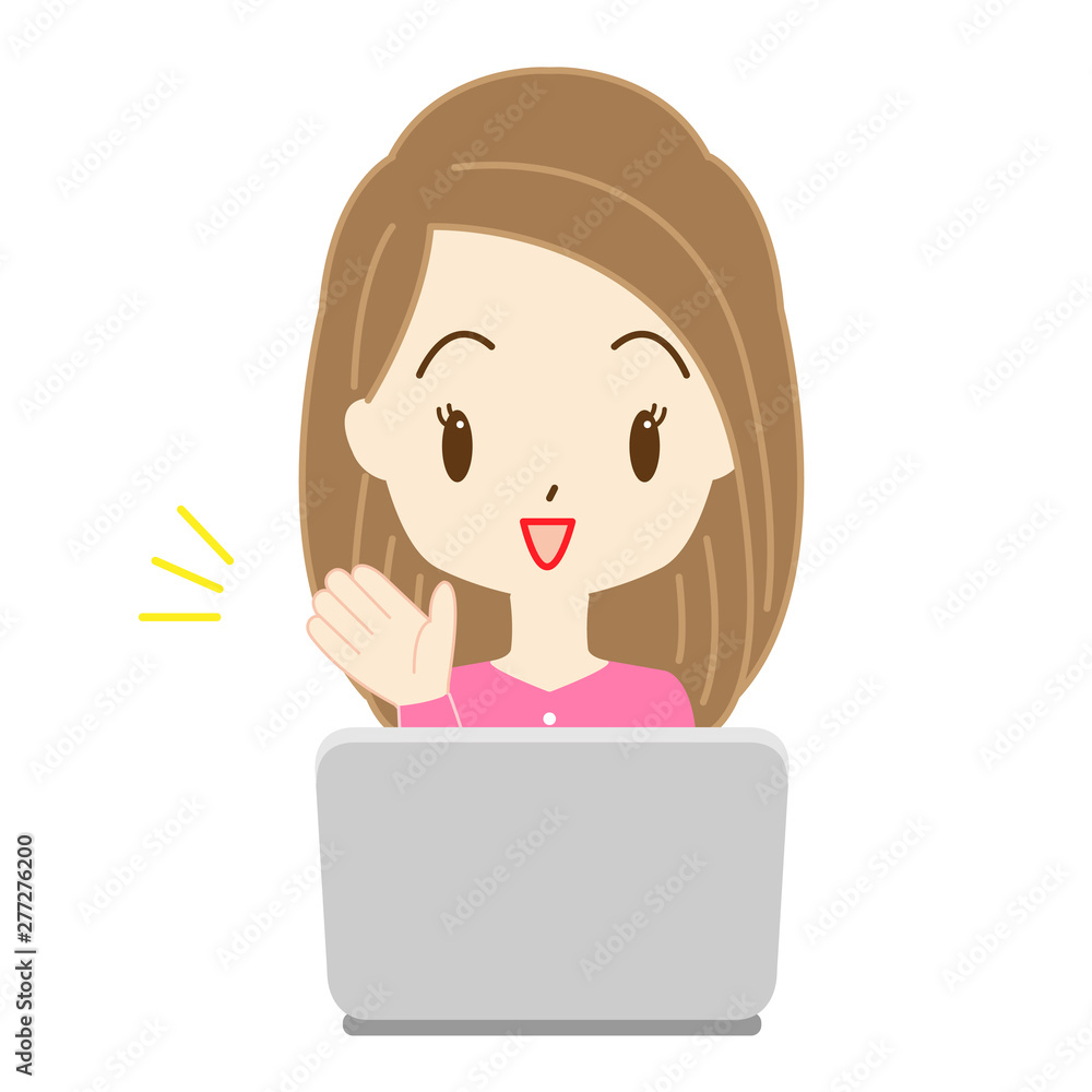 パソコン作業をする女性のイラスト パソコン作業をする女性のイラスト