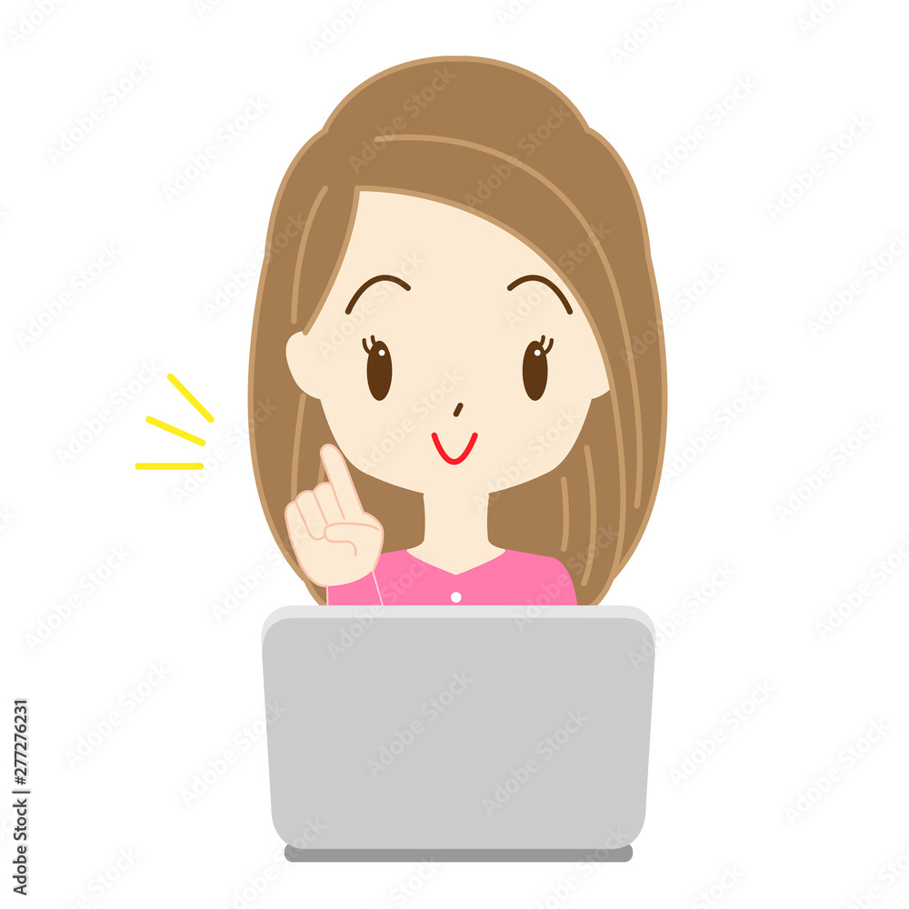 パソコン作業をする女性のイラスト パソコン作業をする女性のイラスト