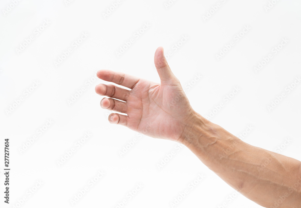 Man hand arm on white background - obrazy, fototapety, plakaty 