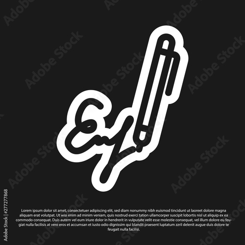 Black Signature line icon isolated on black background. Pen and undersign, underwrite, ratify symbol. Vector Illustration