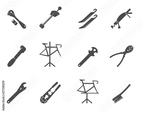Bike tools icons in black and white.