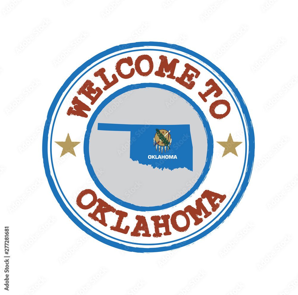 Vector Stamp of welcome to Oklahoma with states flag on map outline in the center. Vector Stamp of welcome to Oklahoma with states flag on map outline in the center.
