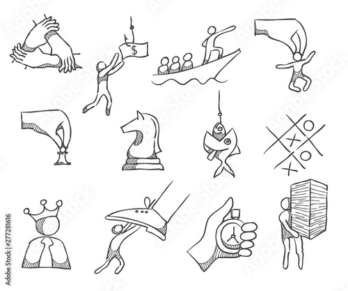 Business management icons in sketch style.