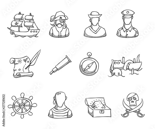 Pirate icons in sketch style.