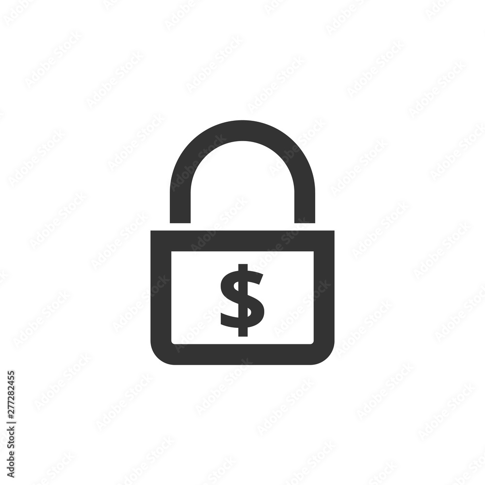 Padlock with dollar symbol magnifier icon in thick outline style. Padlock with dollar symbol magnifier icon in thick outline style.