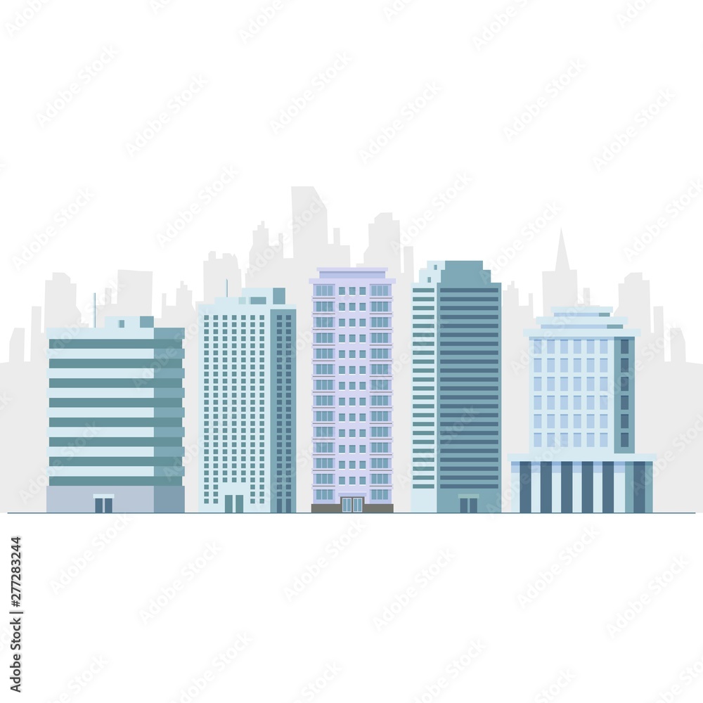 Office and hotel building skyscraper flat vector illustration