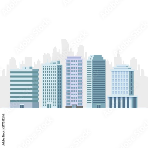 Office and hotel building skyscraper flat vector illustration