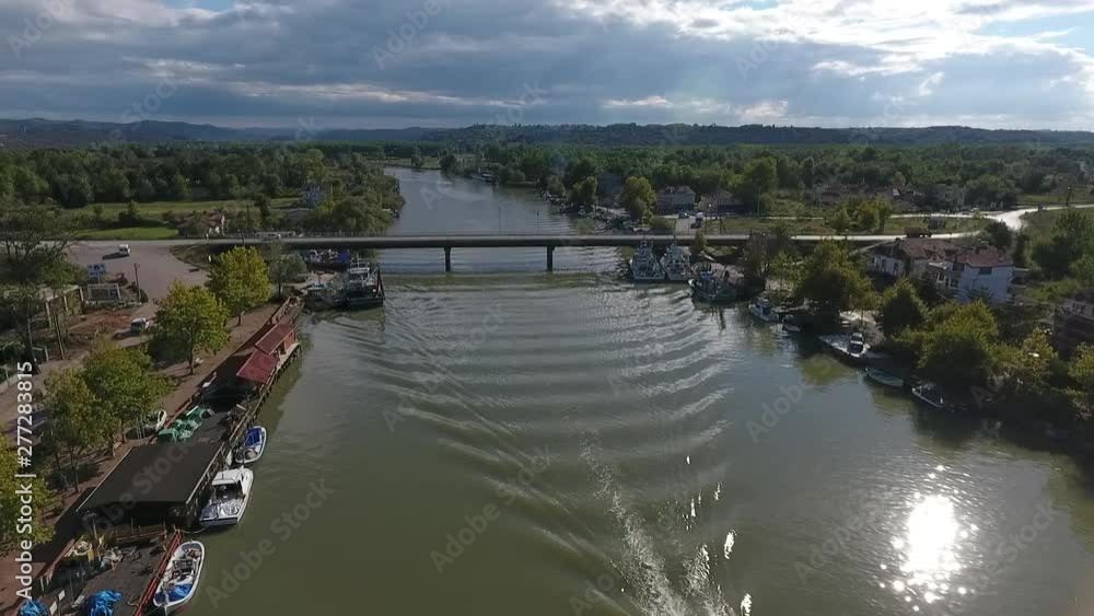 SAKARYA RIVER FROM THE AIR, FISHING BOAT IS GOING FISHING SAKARYA RIVER FROM THE AIR, FISHING BOAT IS GOING FISHING