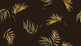Floral seamless pattern, golden brown bamboo palm leaves on dark brown background, pastel vintage theme