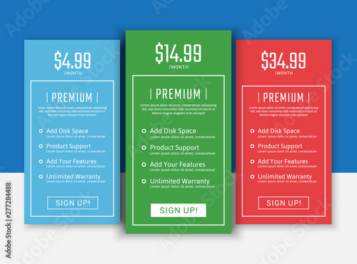 Pricing table in flat design style for your app's websites and applications.Hosting table banner.eps10 