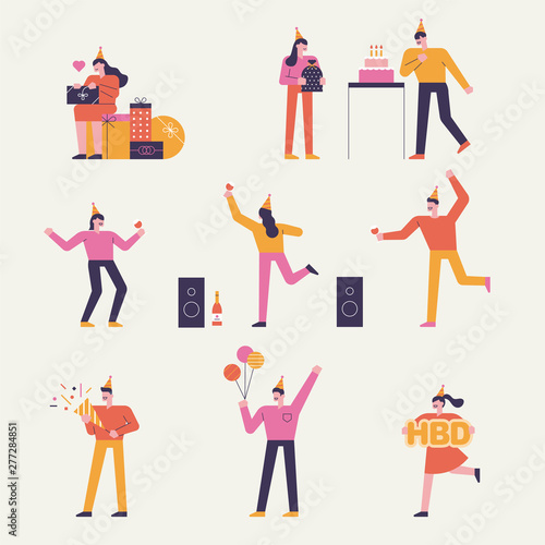 Various characters of birthday party.