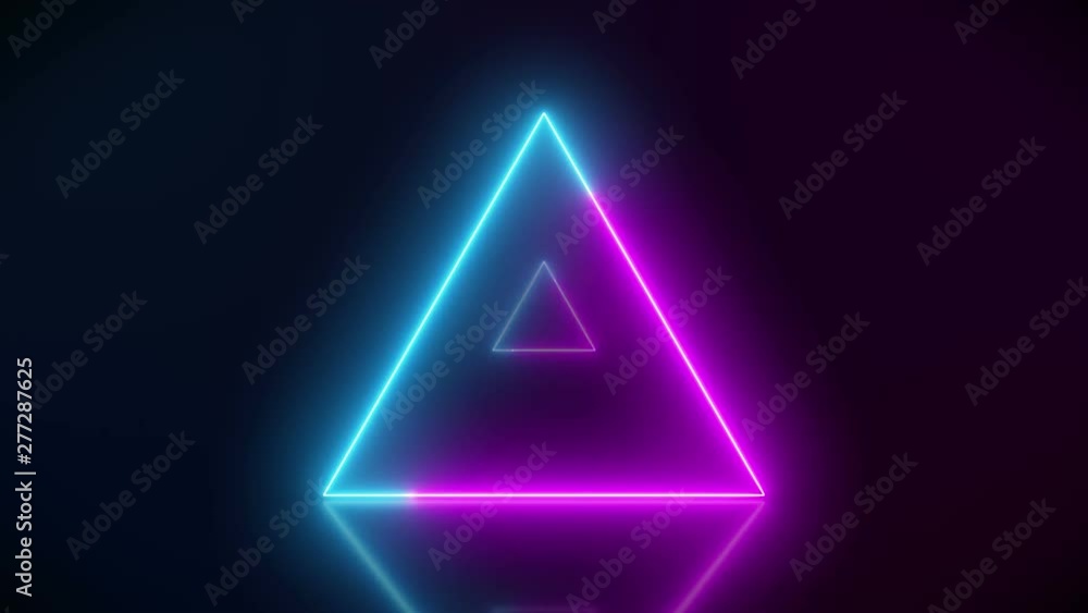 Video animation of glowing neon triangle in blue and magenta on reflecting floor. - Abstract background - laser show Video animation of glowing neon triangle in blue and magenta on reflecting floor. - Abstract background - laser show
