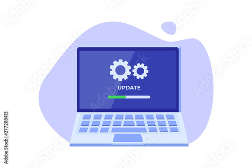 Laptop System update flat style concept. Vector illustration