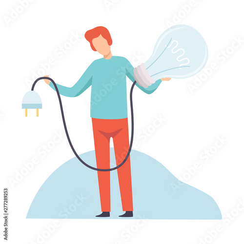 Businessman Switching on Light Bulb, Brainstorming, Innovation, Creativie Thinking Concept Vector Illustration photo