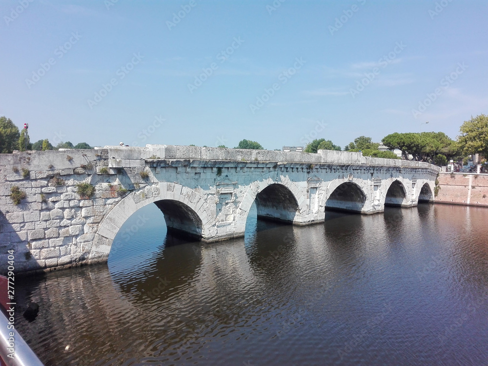 The bridge of Tiberius, an ancien bridge that was built by the Romans in Rimini, Emilia Romagna, Italy.