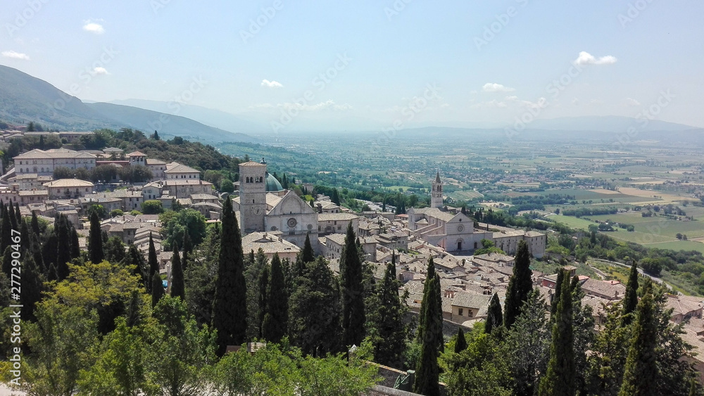 Fototapeta premium View of Assisi from the Rocca in the top of the city.