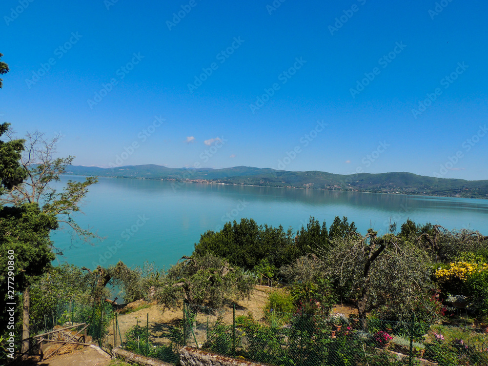 Landscape of Trasimeno Lake, the largest lake of the Italian peninsula, from the village of Monte del Lago.