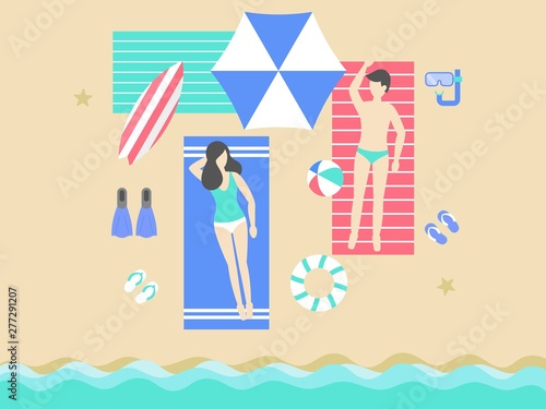 Summer Holiday, Sunbathing on the beach vector
