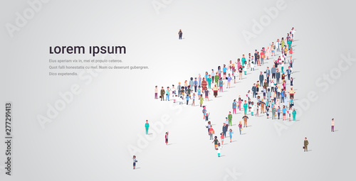 people crowd gathering in shape of paper plane icon social media community new startup concept different occupation employees group standing together full length horizontal copy space