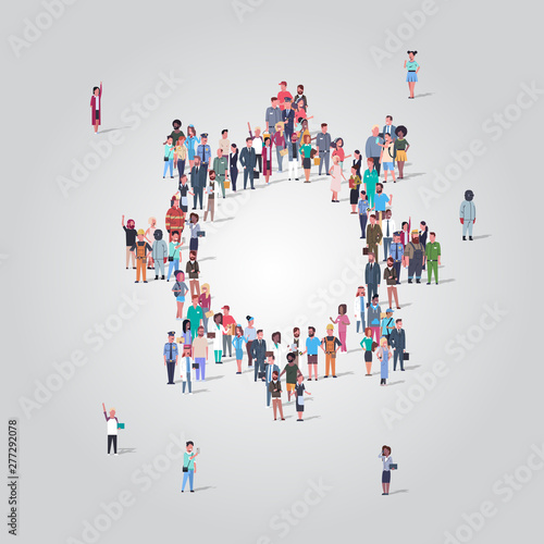 people crowd gathering in gear wheel icon shape social media community teamwork process concept different occupation employees group standing together full length