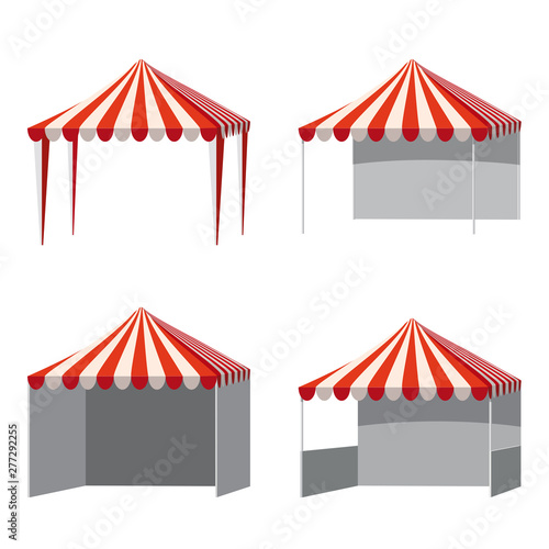 Set canopy template shopping stand empty market stall with red and white striped awning