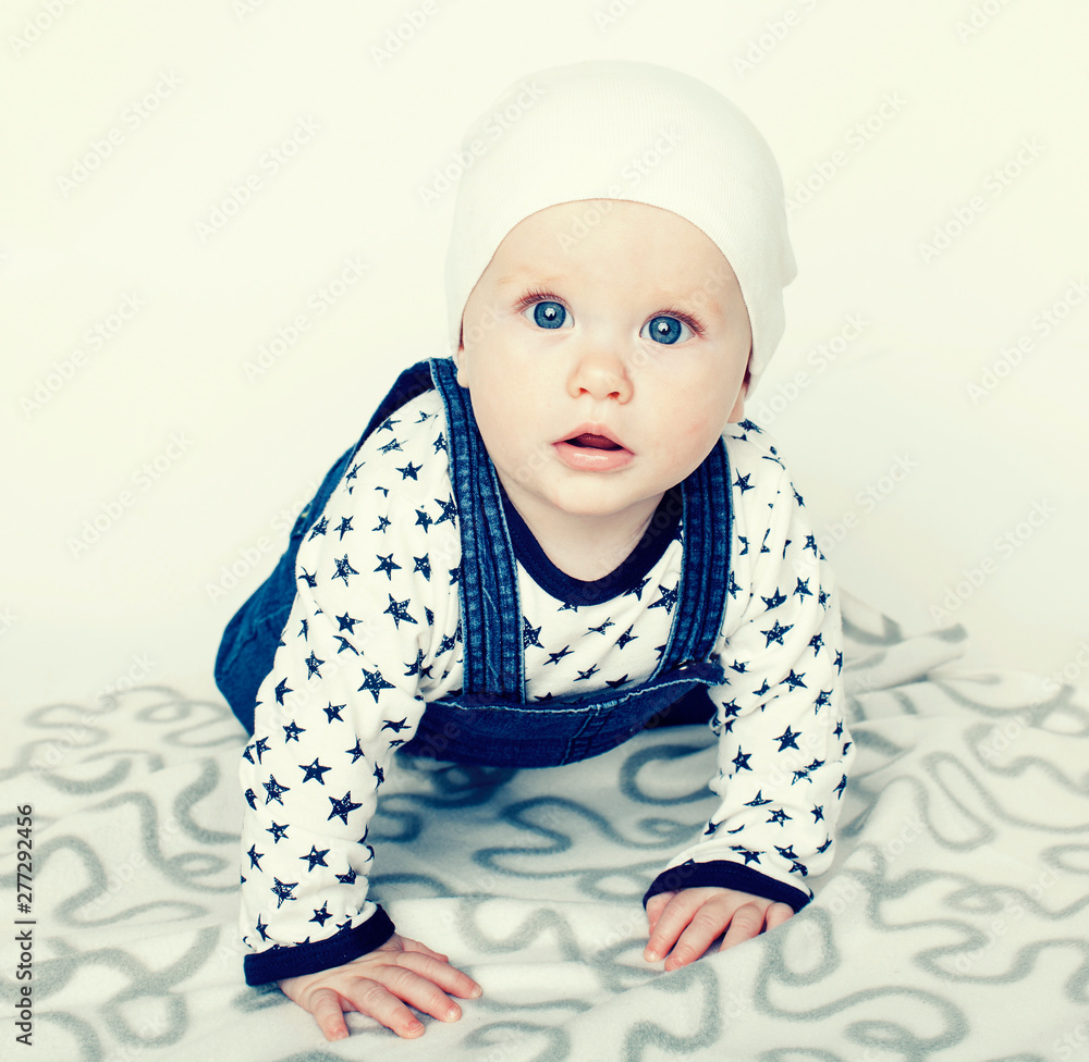 little cute baby toddler on carpet isolated close up smiling adorable cheerful - obrazy, fototapety, plakaty 