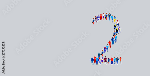 business people crowd gathering in number two 2 shape businesspeople group standing together social media community concept full length