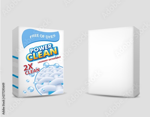 Powder laundry detergent package mockup set, vector illustration