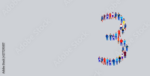 business people crowd gathering in number three 3 shape businesspeople group standing together social media community concept full length