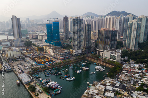 Top view of Hong Kong residential district at the seaside