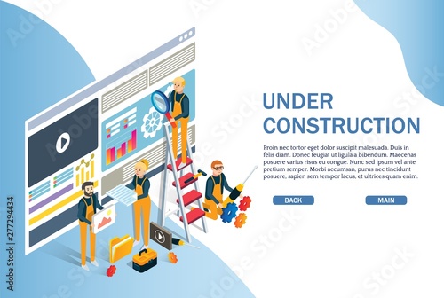 Under construction website page, web banner vector template
