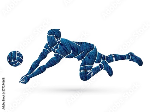Volleyball player action cartoon graphic vector.