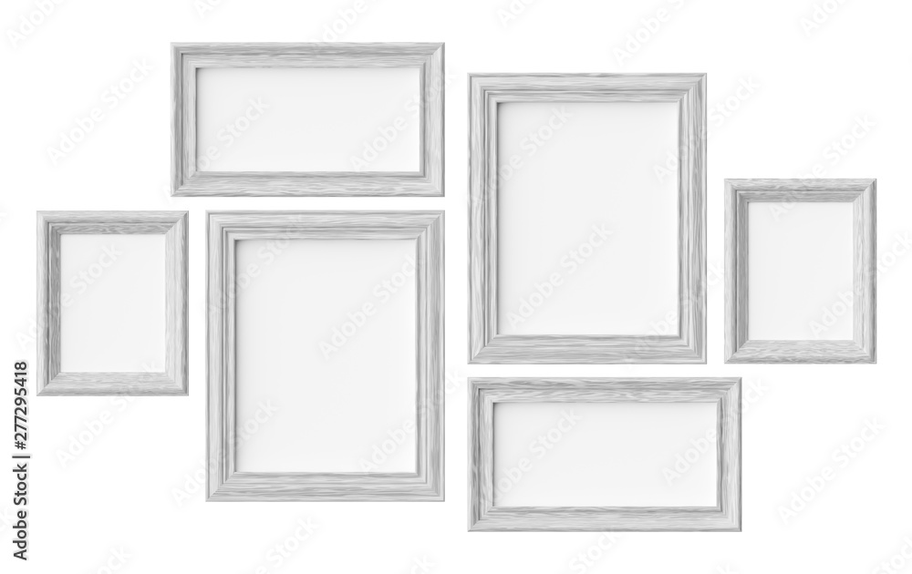 White wooden picture or photo frames isolated on white with shad