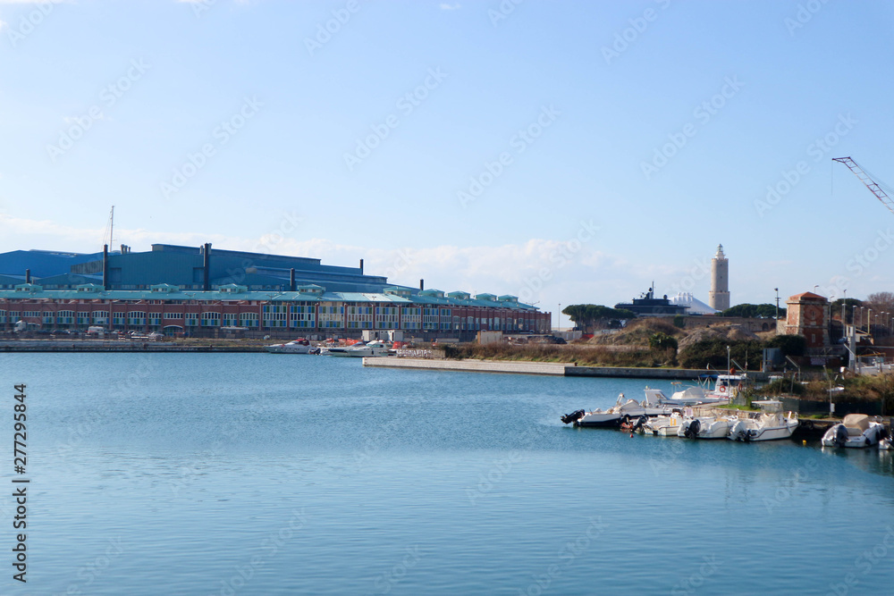 view of port of Livorno, Italy on Ligurian sea