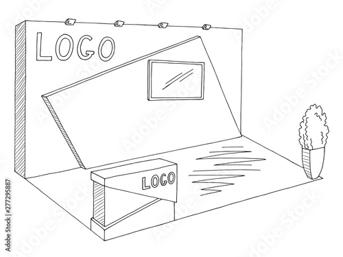 Exhibition stand graphic interior black white sketch illustration vector