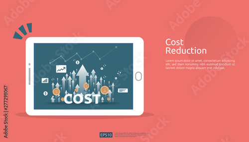 arrow increase for cost reduction concept . business management at lost crisis and bankrupt situation. finance expenses and profit improvement illustration for banner or background vector template.