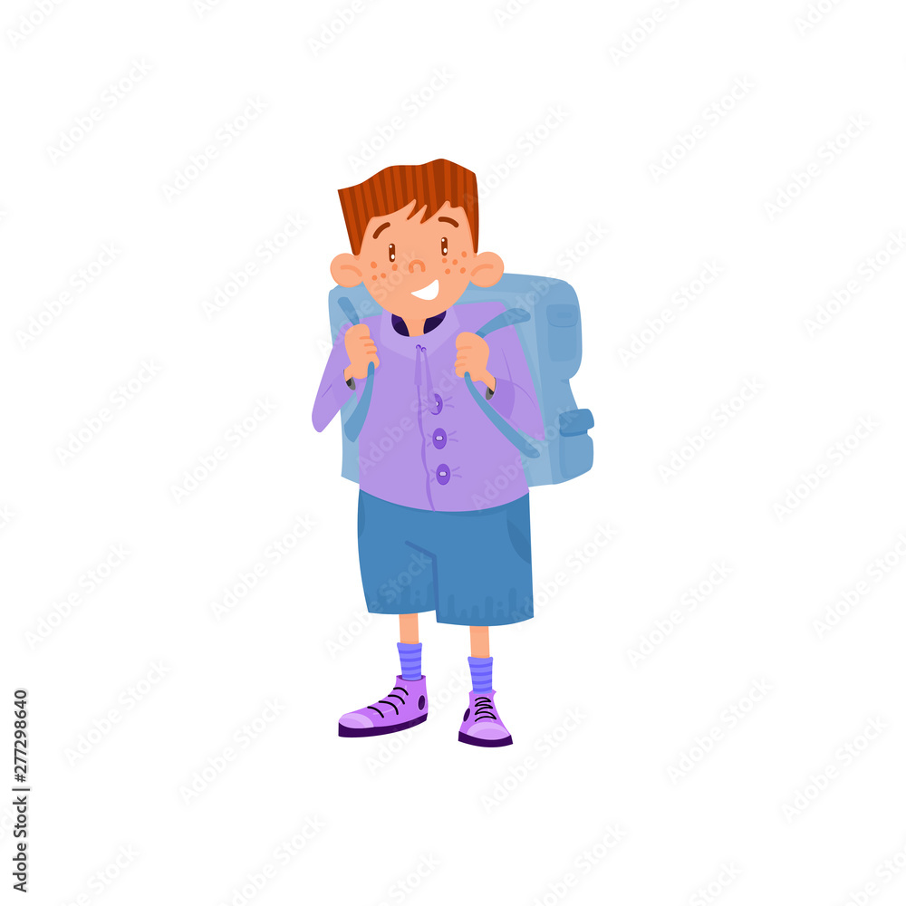 Schoolboy with a backpack cartoon flat style character, back to school Schoolboy with a backpack cartoon flat style character, back to school