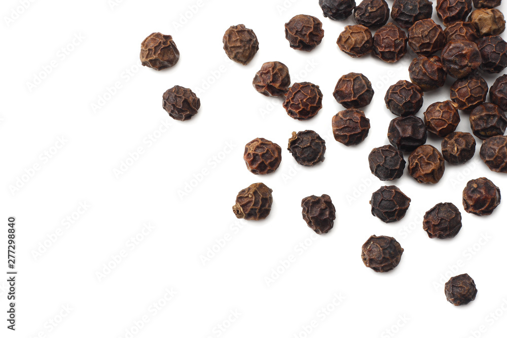 Black peppercorn isolated on white background. top view Black peppercorn isolated on white background. top view