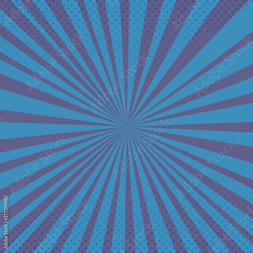 Vector blue background with comics rays and halftones