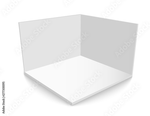 3D exhibition booth. Square corner. Vector white empty geometric square. Blank box template