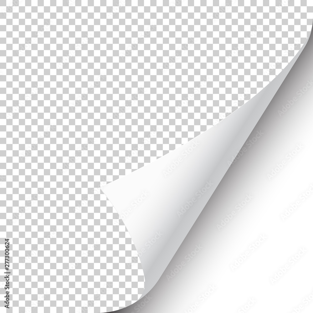 Curled page corner with shadow on transparent background. Blank sheet of paper. Vector illustration. Curled page corner with shadow on transparent background. Blank sheet of paper. Vector illustration.