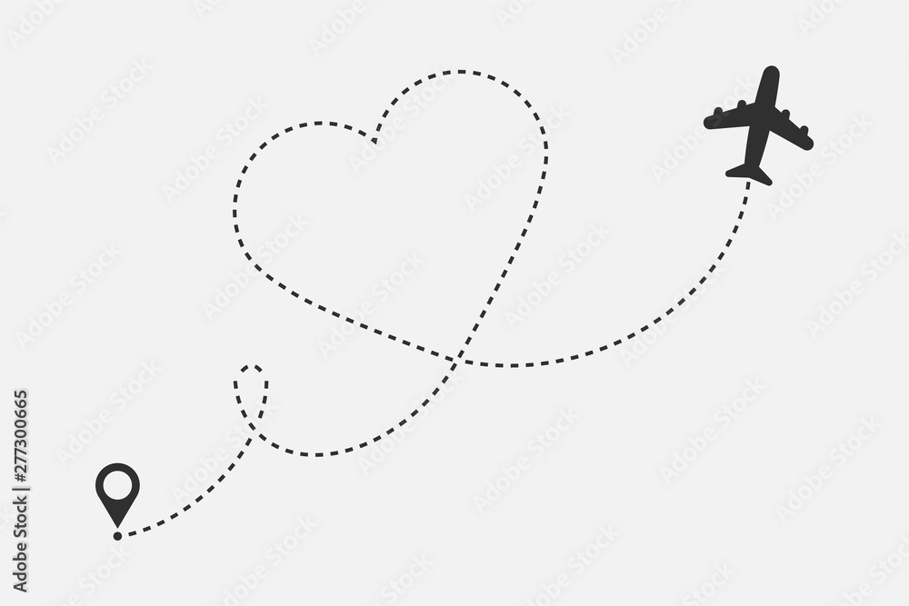 Love airplane route isolated on white background. Vector illustration. Love airplane route isolated on white background. Vector illustration.
