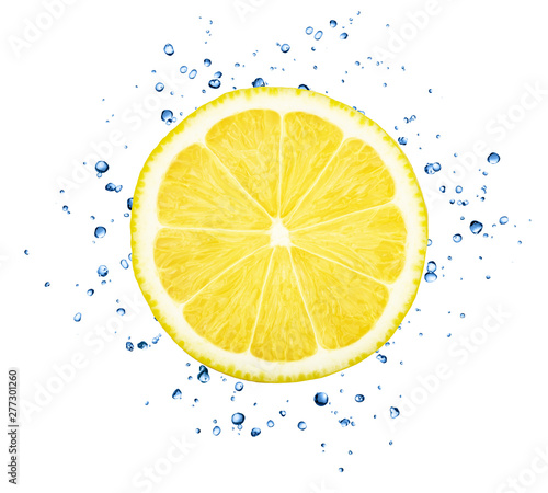 Fresh lemon with water splashes isolated on white background.
